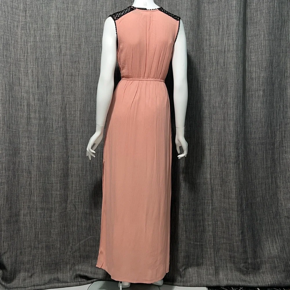 NWT Grayson Boho Pink Black Lace Shoulder Detail Maxi Dress Small - Picture 10 of 14